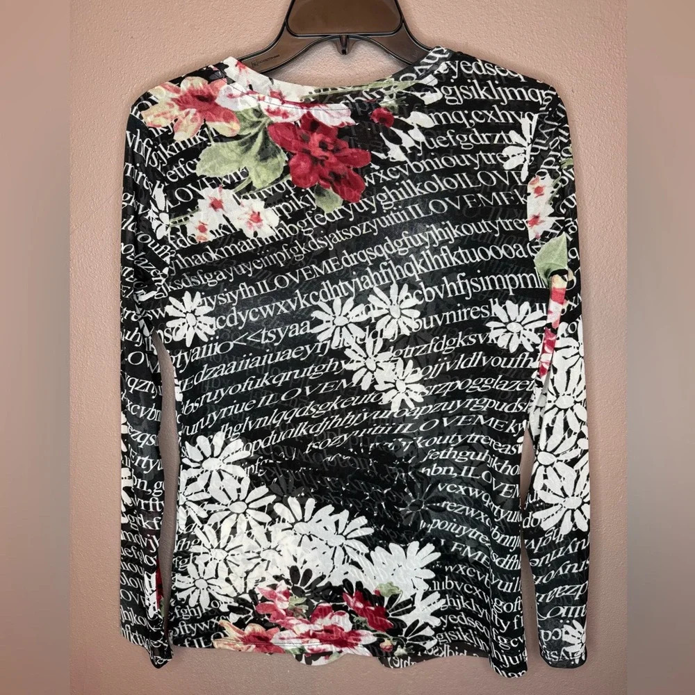 Dusak Designs Y2Kcore Floral & Text Patterned Layered Mesh Long Sleeve Size M. - Picture 13 of 16